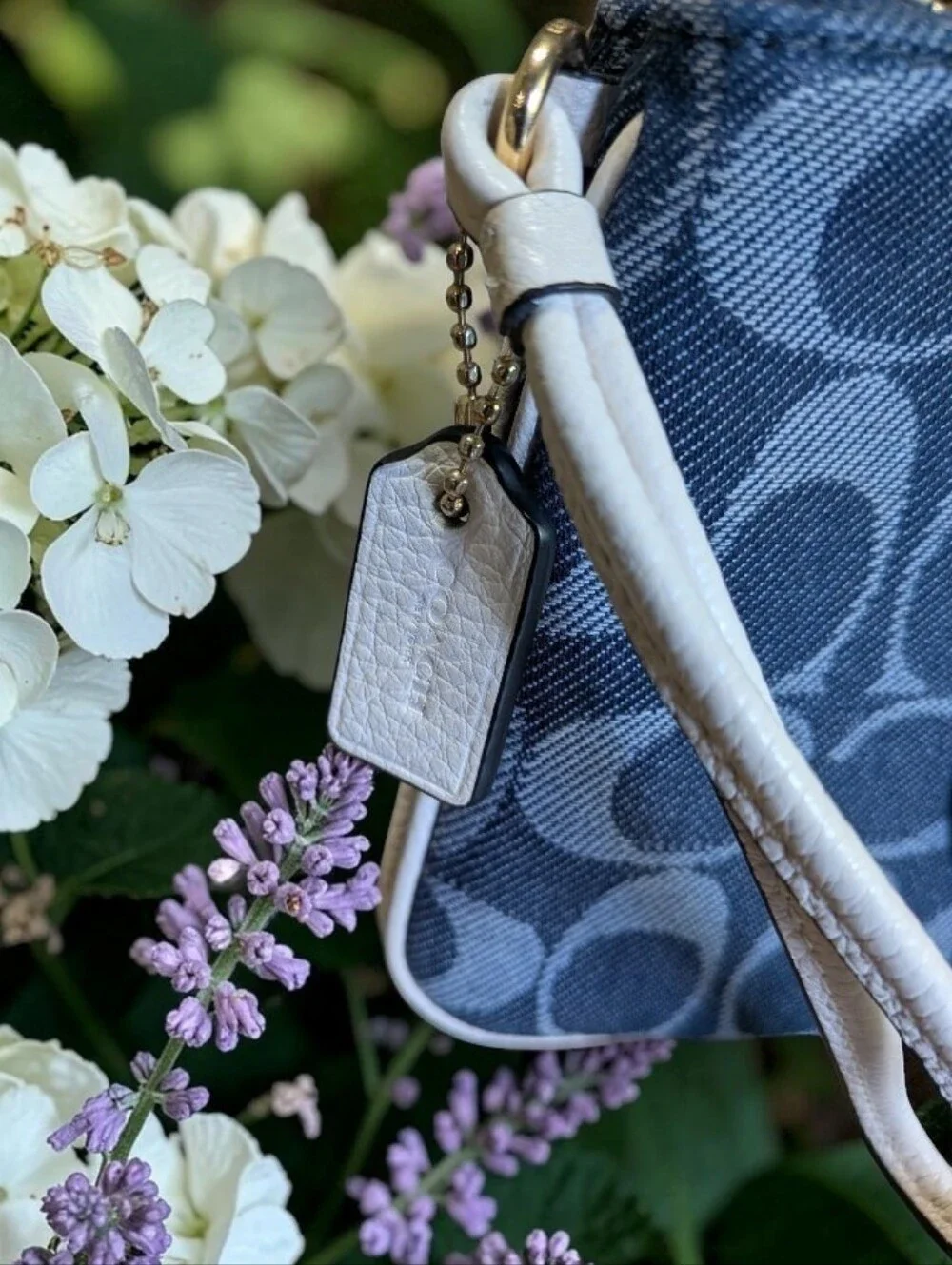 Coach Signature Zip Wristlet in Blue with White Logo Patch